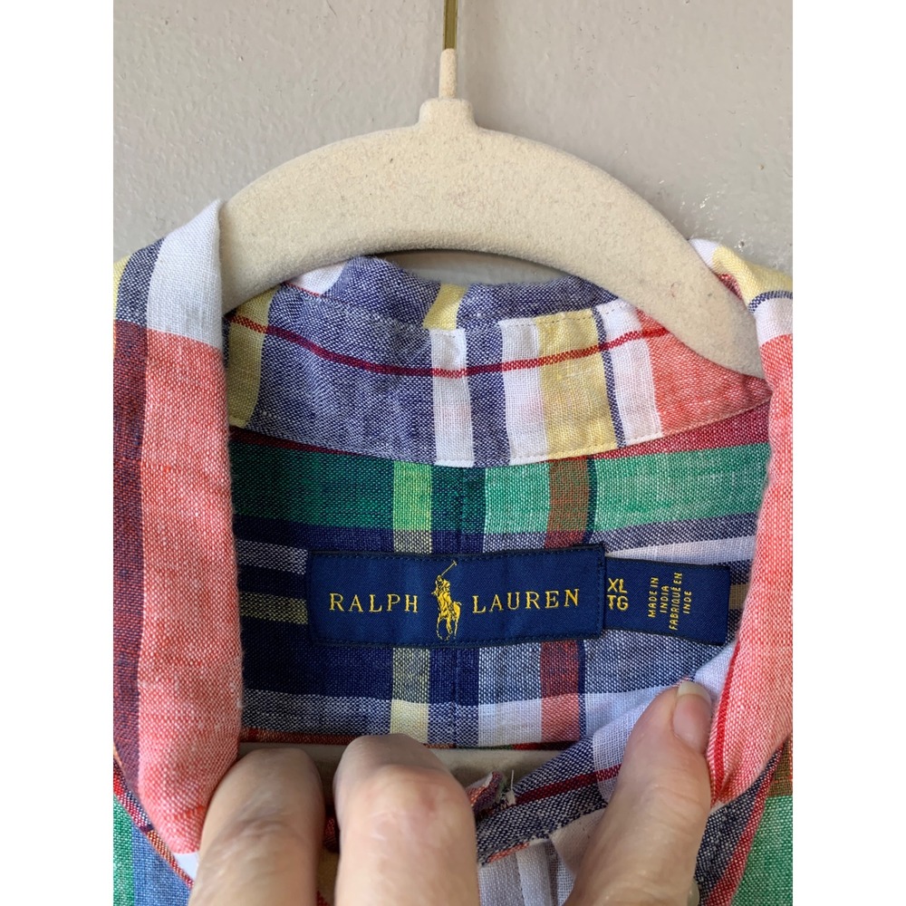 Ralph Lauren Mens Plaid Short Sleeve Linen Blend Button Down Shirt Size XL TG - Picture 3 of 10